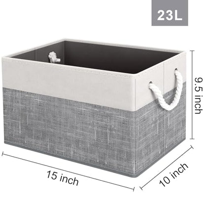 Storage Bins 3-Pack, Foldable Storage Baskets for Organizing Toys, Books, Shelves, Closet, Large Storage Box with Rope Handles, Sturdy Organizer Bins, White & Grey