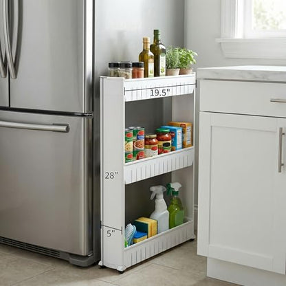 3 Tier Shelf Rolling Cart - Narrow-Space Kitchen o... (White)