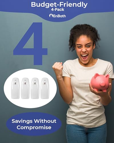 Automatic Air Freshener Spray Dispenser (4-Pack) Wall Mounted or Free Standing, Commercial and Home Use, Multiple Time Scent/Mist Release Settings for Room/Bathroom Sprayer (White)