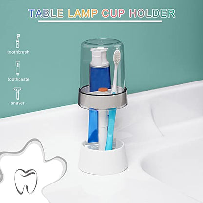 Toothbrush Holder Stand with Covered Cup/Cover, 3-Slot Organizer, White | Toothpaste Holder Stand Compatible with Regular Toothbrushes, Travel Hotel Bathroom Dental Storage Organizer for Toothpaste