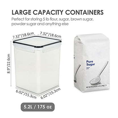 Vtopmart 5.2L Flour Sugar Storage Containers, 4 PCS, Black