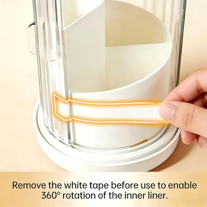 3-Slot Coverd Rotating Toothbrush Holders with Lid for Bathrooms | Plastic Enclosed Tooth brush Holder, Countertop Makeup Brush Holder for Vanity, Utensil Storage-White
