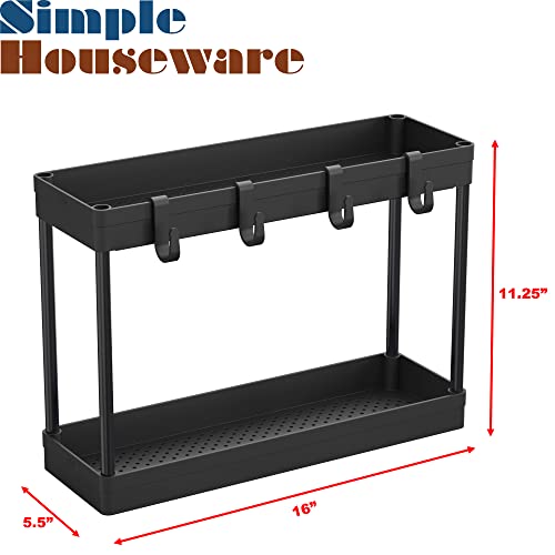 Simple Houseware 2-Tier Under Sink Organizer Storage Tray with Hooks, Black