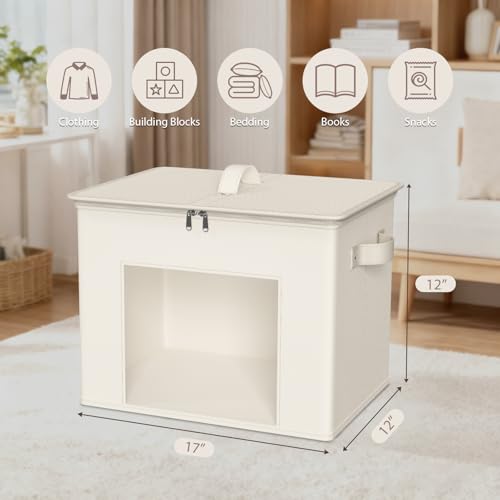Zilink Fabric Storage Bins with Lid Sweater Closet Organizer, Beige,4 Pack | Stackable, Smooth Zipper, Clear Window, Cloth Storage Bins, Closet Organizers and Storage Box for Home, Office, Bedroom