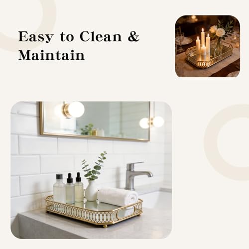 Mirror Tray,11.42×7.09 Inch Decorative Gold Mirror Tray for Home Decor, Vanity Organizer (for Perfumes), Bathroom Countertop Storage & Table Centerpiece
