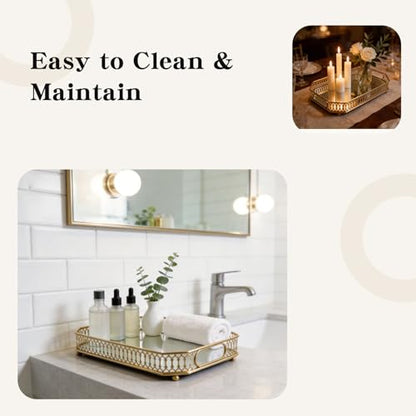 Mirror Tray,11.42×7.09 Inch Decorative Gold Mirror Tray for Home Decor, Vanity Organizer (for Perfumes), Bathroom Countertop Storage & Table Centerpiece