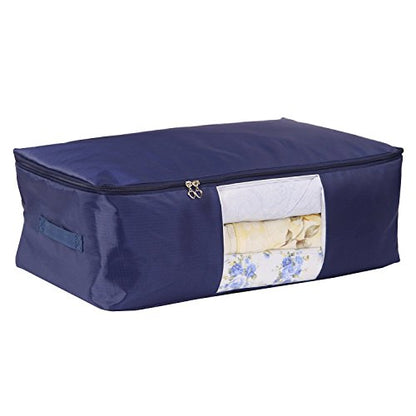 Blanket Storage Bags Pillow Bedspread Bedding Clothes Organizer Storage Containers With Zippers Breathable and Moistureproof. (Navy blue 2pcs, L)