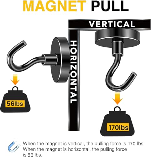 DIYMAG Magnetic Hooks,170lbs Heavy Duty Magnets with Hook Black 12 Pack | Rare Earth N52 2026 Cruise Cabin Ship Essentials for Fridge Hanging Classroom Beach Vacation Kitchen Grills Home Must Have