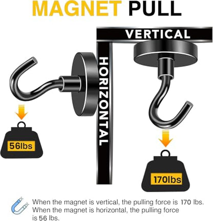 DIYMAG Magnetic Hooks,170lbs Heavy Duty Magnets with Hook Black 12 Pack | Rare Earth N52 2026 Cruise Cabin Ship Essentials for Fridge Hanging Classroom Beach Vacation Kitchen Grills Home Must Have