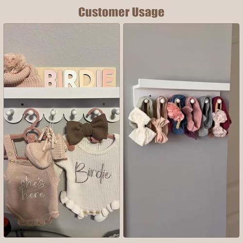Wall Book Shelves for Bedroom Kids with Hooks - Scalloped Shelves for Nursery Set of 3, Nursery Bookshelf for Wall Room Decor, 16 Inch