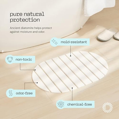 Deepstone Foldable Stone Bath Mat – Large Diatomaceous Earth Mat, Quick Dry with Non-Slip Base, Water Absorbing Bathroom and Shower Stone Mat, Easy to Clean (24” x 15”), White