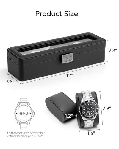 VLANDO Watch Case for Men,6-Slot Lockable Watch Box for Men with Glass Lid