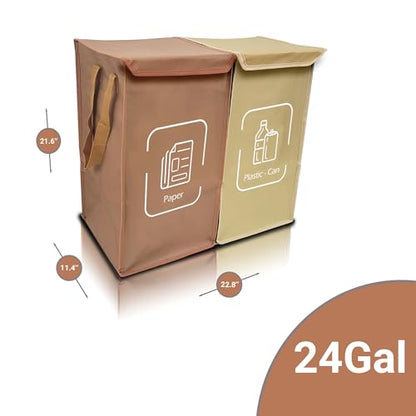 NYIKA - Recycling Organizer - Reusable Recycling Bags - Recycling Sorter - Trash Sorting Bins - 2 Compartment Recycle - Pack of 2 Bags with Lid
