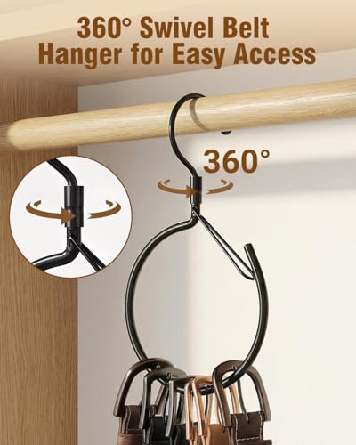 Supforce 4 Pack Belt Hanger, 360° Swivel Belt Organizer for Closet, Black | S Hook Design, Tangled Belt Relief, Drawer Clutter Control, No Drill Setup, Easy Access, Rust-Resistant, Bedroom/Dorm/RV Use