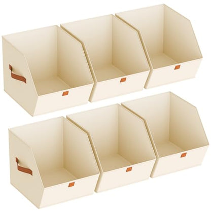 Fabric Closet Storage Cubes - 6 Pack Square Storage Bins with Dual Handles for Clothes, Towels, Toys, Cube Storage Organizers for Bedroom, Nursery, Shelves, Closet, Small Spaces, Beige