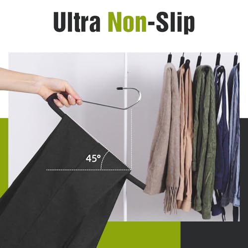 Foam Padded Non Slip Women Men Slacks Trouser Pants Hangers Black 10 | No Crease, Rubber Grip, Thick Sponge Felt Coated Covered, Coat Dress Suit Clothes, Chrome Heavy Duty, Space Saving Open Ended