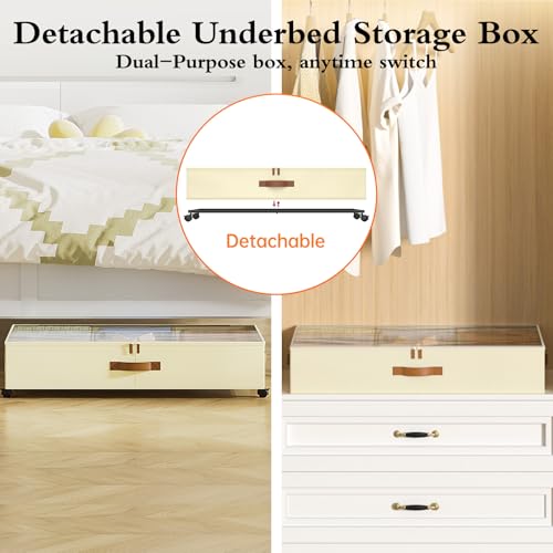 Yecaye Under Bed Storage with Wheels, 2 Pack Under Bed Storage Containers with Adjustable Dividers & Clear Lid, Rolling Underbed Organizer Bins Drawer for Clothes, Shoes, Blankets(30.3 x 16 x 6.7in)