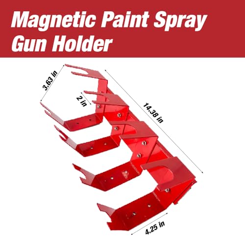 Magnetic Paint Spray Gun Holder Stand, Holds 4 Gravity Feed - Attach to Booth Wall, Mix Room, Workstation Cabinet, Body Shop or Garage Wall Red