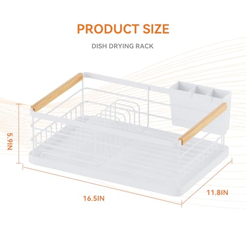 BRIAN & DANY Dish Drying Rack, Dish Racks for Kitchen Counter, Stainless Steel Dish Drainer with Removable Cutlery Holder & Drainboard, White