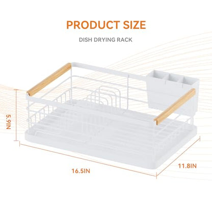 BRIAN & DANY Dish Drying Rack, Dish Racks for Kitchen Counter, Stainless Steel Dish Drainer with Removable Cutlery Holder & Drainboard, White