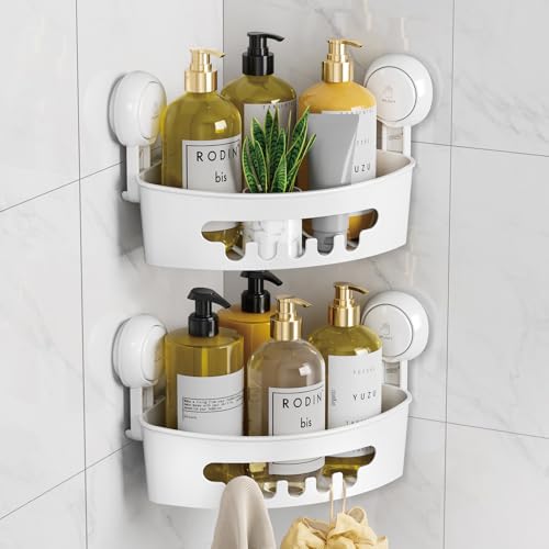 Corner Shower Caddy Suction Cup, shower shelves su... (2 Count | White | Plastic)