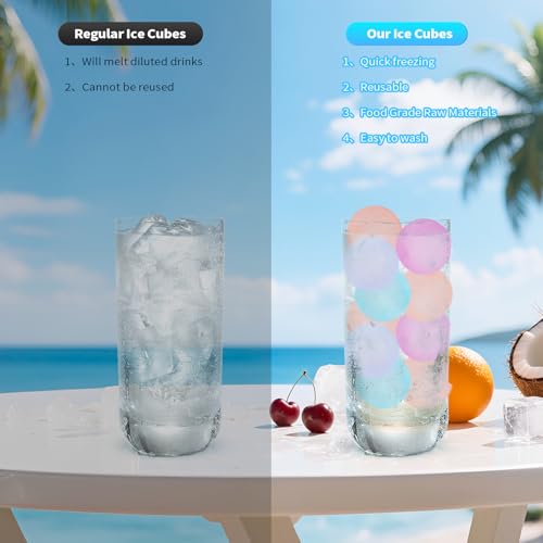 Reusable Ice Cubes for Drinks, Color-Changing Round, 380 Pack | BPA-Free Plastic Cubes, Refreezable, Won't Dilute Flavor, Non-Melting, Storage Bag, Coolers, Camping, Beach, Party Drinks