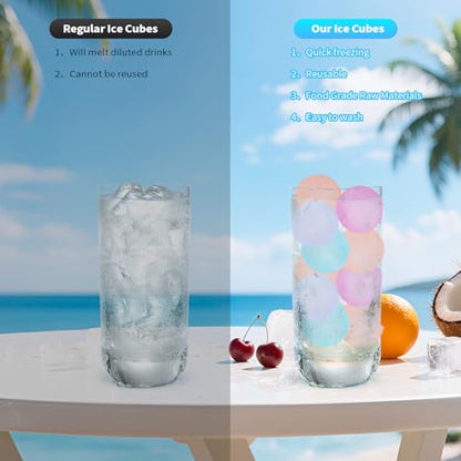 Reusable Ice Cubes for Drinks, Color-Changing Round, 380 Pack | BPA-Free Plastic Cubes, Refreezable, Won't Dilute Flavor, Non-Melting, Storage Bag, Coolers, Camping, Beach, Party Drinks