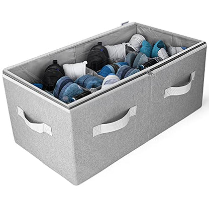 Shoe Organizer Closet Storage Solution with Clear Cover & Adjustable Dividers for Shoes, Handbags, Blankets, Linen, Clothing (Large - 24 Pairs, Grey)