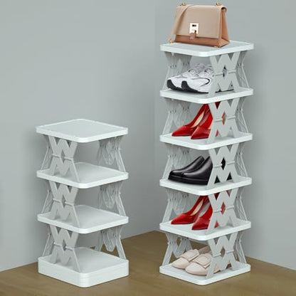 Shoe Rack, 6 Tier Shoe Organizer Without Assembly, Foldable Small Shoe Rack Space Saving, Collapsible Shoe Organizer for Entryway, Front Door Entrance, Kids, Bedroom, White