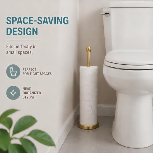 Songtec Gold Toilet Paper Holder Stand with Reserve, Floor Standing Tisse Roll Holder for 4 Rolls, Compact Design Bathroom Toilet Paper Storage - Gold