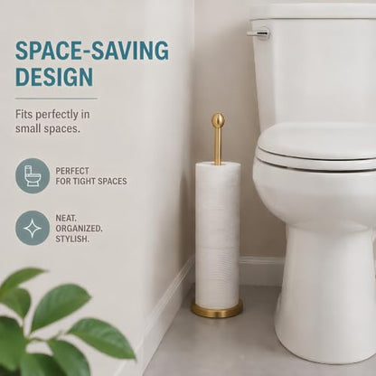 Songtec Gold Toilet Paper Holder Stand with Reserve, Floor Standing Tisse Roll Holder for 4 Rolls, Compact Design Bathroom Toilet Paper Storage - Gold