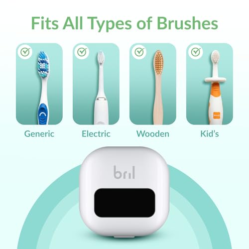 UV-C Toothbrush Sanitizer and Holder – Wall Mounted, Rechargeable, 30-Day Battery, Magnetic Mount, Fits Electric and Manual Brushes, Portable Travel Case, Auto-Shutoff – White