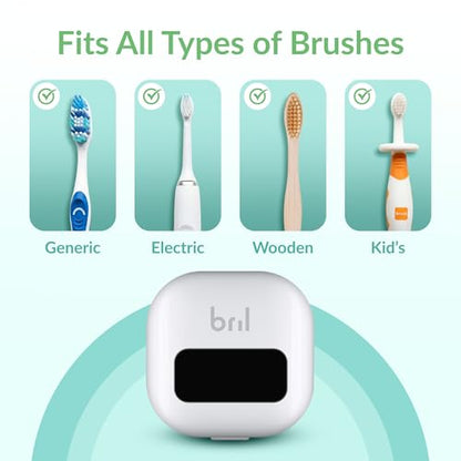UV-C Toothbrush Sanitizer and Holder – Wall Mounted, Rechargeable, 30-Day Battery, Magnetic Mount, Fits Electric and Manual Brushes, Portable Travel Case, Auto-Shutoff – White