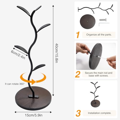 Mug Holder, Coffee Mug Holders Tree with 5 Hooks, Metal Coffee Cup with Stable Wooden Base, Countertop Organizer for Kitchen & Cafe