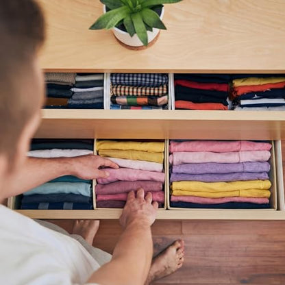Soft Scarf Organizer for Closet Drawer 3 Set Fabric Storage Bins with 6, 7, and 8 Compartments for Scarves and Accessories Space Saving Closet Organizers Non Damaging Flexible Storage for Home (Beige)