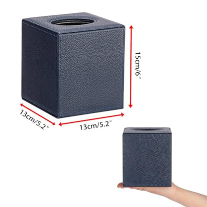 Sumnacon Tissue Box Cover Square,Magnetic Bottom PU Tissue Box Holder,Blue | Stylish Cube Leather Tissue Cover,Lychee Pattern, Decorative Tissue Box Covers for Living Room Bathroom Table Desk Office Car