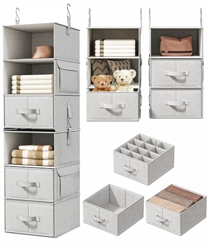 6-Shelf Hanging Closet Organizer with 3 Drawers, 2... (Silver Gray)