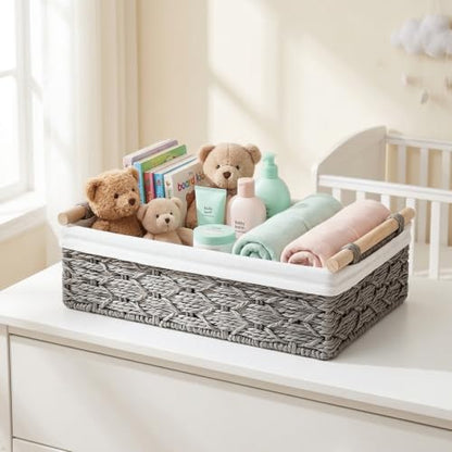 Storage Basket Wicker Baskets for Organizing Storage Bins for Counter Toilet Paper Storage Basket for Toilet Tank Top (Set of 2,Grey)