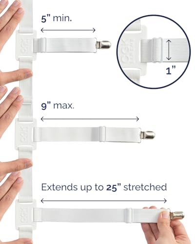 Bed Sheet Holders - Adjustable Elastic Fasteners with Metal Clips | Sheet Clips Keep Sheets in Place, Stay in Place Fitted Bedding Straps, Bed Corner Holders, Firm Tight Suspenders for Mattress