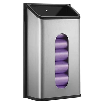 Plastic Bags Holder Grocery Dispenser for Kitchen Trash Bag Storage with Stainless Steel Front, Wall Mounted with Extra Wide Easy Access Openings