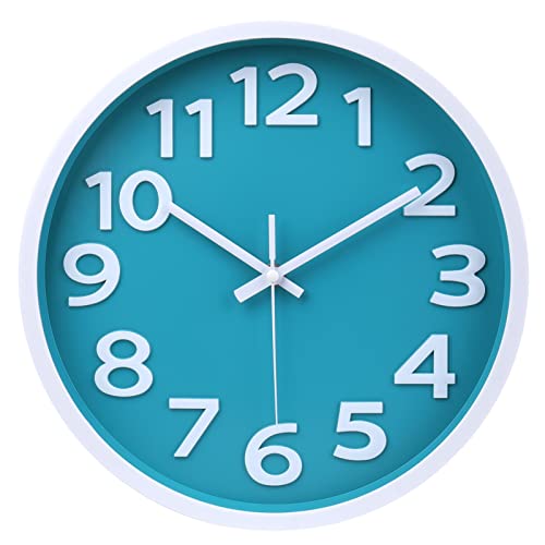 Crosstime Wall Clock Silent Non Ticking Indoor Outdoor Clock Battery Operated Easy to Read Analog Decorative Clocks for Bedroom Office Home Patio Pool Porch Decor,12 Inch Aqua
