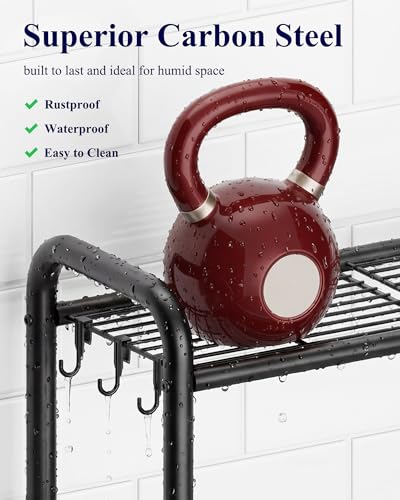 Kitsure Over Toilet Storage Rack, 63.2" H Space-Saving, Holder & Hooks | Bathroom, Laundry Room, Small Spaces, Families, Durable Metal, Black, 3 Tier