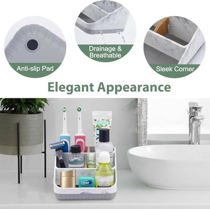 Bathroom Toothbrush Holders,6 Slots,Detachable for Easy Clean, Grey/Marble | Electric Toothbrush, with bamboo divider, drainage hole, BPA-free,bathroom,office,kictchen,vanity countertop organizer