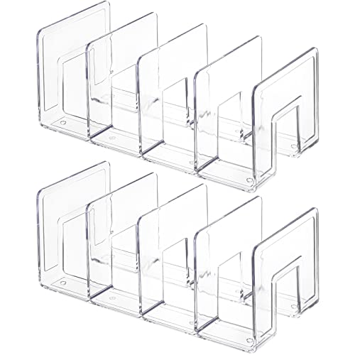 Lawei 4 Pack Acrylic File Sorter, 4-Section Clear Desktop File Folder Holder Organizer, Thick Office Storage Stand Rack for Book, Envelopes, Mail, Document, Notebook, Binder, Purse, Clutch Divider