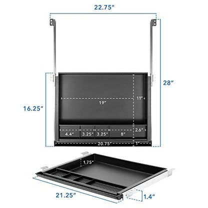 MOUNT-IT! Large Under Desk Pencil Drawer 16 inch Deep | 21.25” W, Ball Bearing Slide-Out Organizer for Office Supplies, Paper & Pencils | Fits Desks Over 1” Thick, Adjustable Extension 16.25”–28”