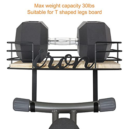 TJ.MOREE Hanger wall mount - Laundry Room Iron and ironing board Holder, Metal with Large Storage Wooden Base Basket and Removable Hooks (Black)