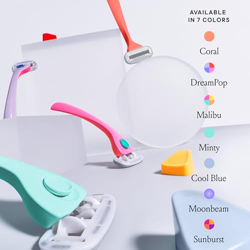 Billie Razors for Women, Cool Blue - 1 Handle, 4 Refills & Magnetic Holder