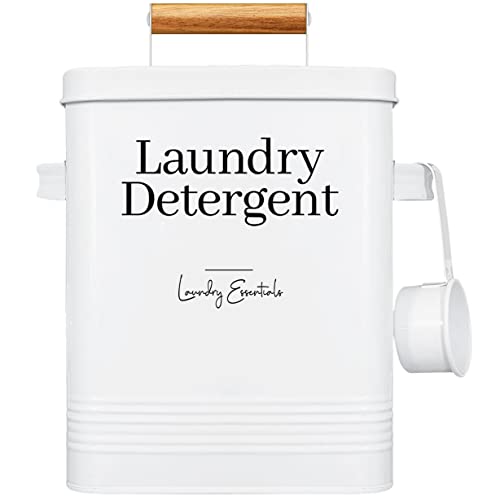 Modern Farmhouse Laundry Detergent Container for Laundry Decor (White) | Metal Laundry Pods Container, Laundry Powder Holder for Laundry Room Organization