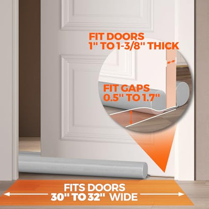 Holikme Under Door Draft Stopper Door Seal Gap Filler Weather Stripping | 32 Inch Soundproofing Noise Blocker Window Breeze Adjustable Draft Blocker for Bottom of Door Stop Light, Air, Dust, Gray