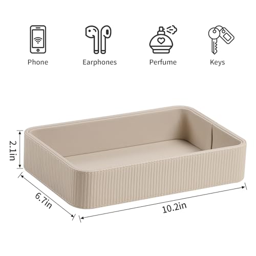 Valet Tray Organizer Bedside Nightstand Organizer Desk CatchallTray | PU Leather, Soft Lining, Larger Size, Decorative Modern Design, Aesthetic Stripes, Waterproof And Stain-Resistant
